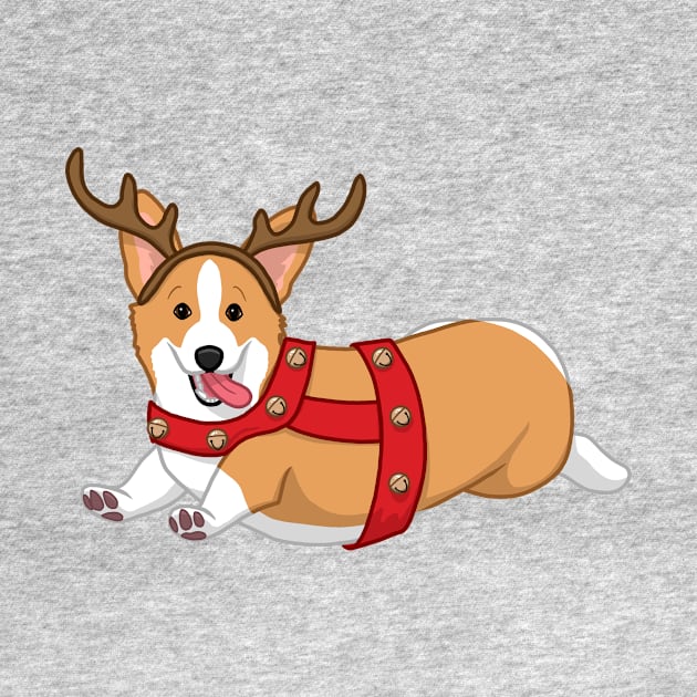 Cute Tan Corgi in Christmas Reindeer Costume by csforest